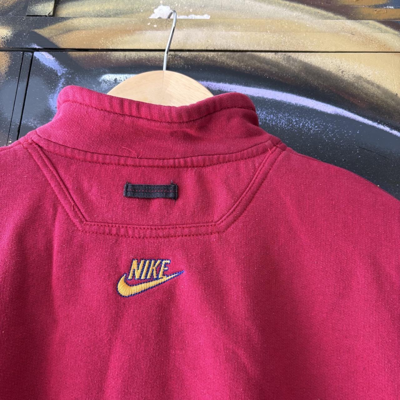 Vintage Nike Sweatshirt Womens Medium Red 1/4 Zip Solo Swoosh Embroidered Pullover Jumper Top 90s Y2K 00s