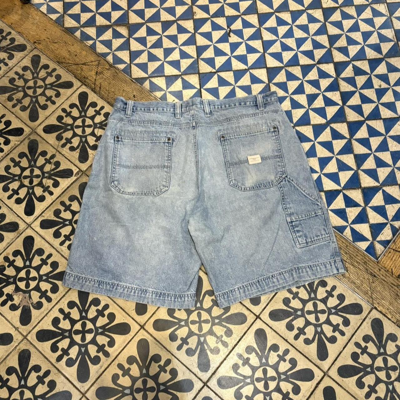 JRT117 - Vintage Retro Essential Sonoma Light Blue Wash Denim Shorts Jorts with detailed patch Logo carpenter workwear #hiphop #90s #jorts #skater #sonoma