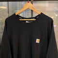0125C95P - Vintage Retro Essential Black Carhartt Pocket Longsleeve Top Tee T-shirt #90s #skater #longsleeve #essential #carhartt