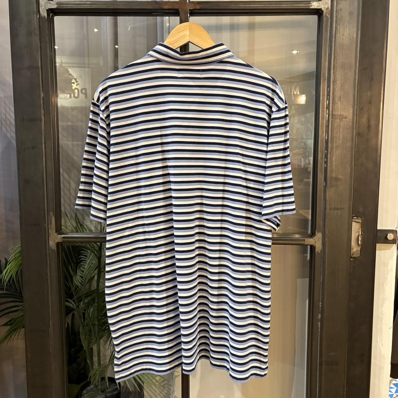 BR1912AEL-F - Vintage Retro Ralph Lauren Light Blue, Navy and White Striped Polo Shirt Short Sleeve collared button up top  #Y2K #preppy #chiefkeef #oldmoney #ralphlauren