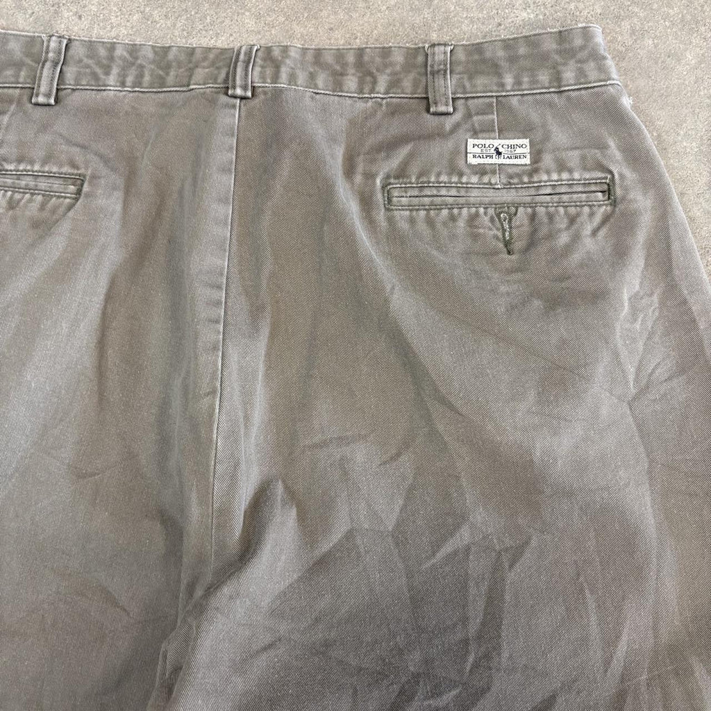 Vintage Polo Ralph Lauren Trousers Mens 35x30 Grey Double Pleated Chinos Preppy Old Money Ivy League Y2K 90s