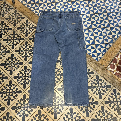 0225C68BR - Vintage retro essential  Wrangler Straight Leg carpenter Blue Wash Denim Jeans Trousers pants #denim #carpenter #wrangler #skater #denimjeans