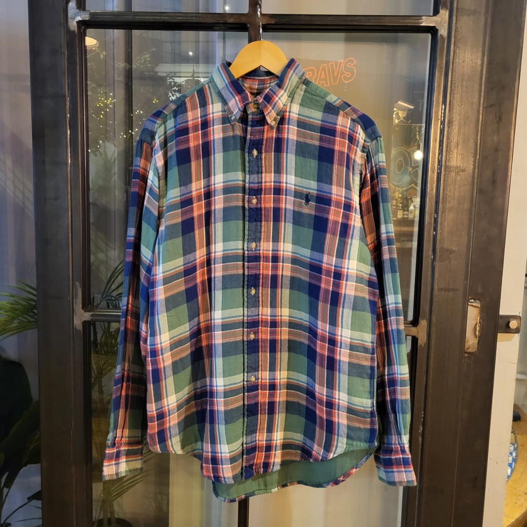 RLS095 - Vintage Ralph Lauren Green Blue and Red Checked Shirt longsleeve collared button up top #Y2K #preppy #chiefkeef #golf #oldmoney