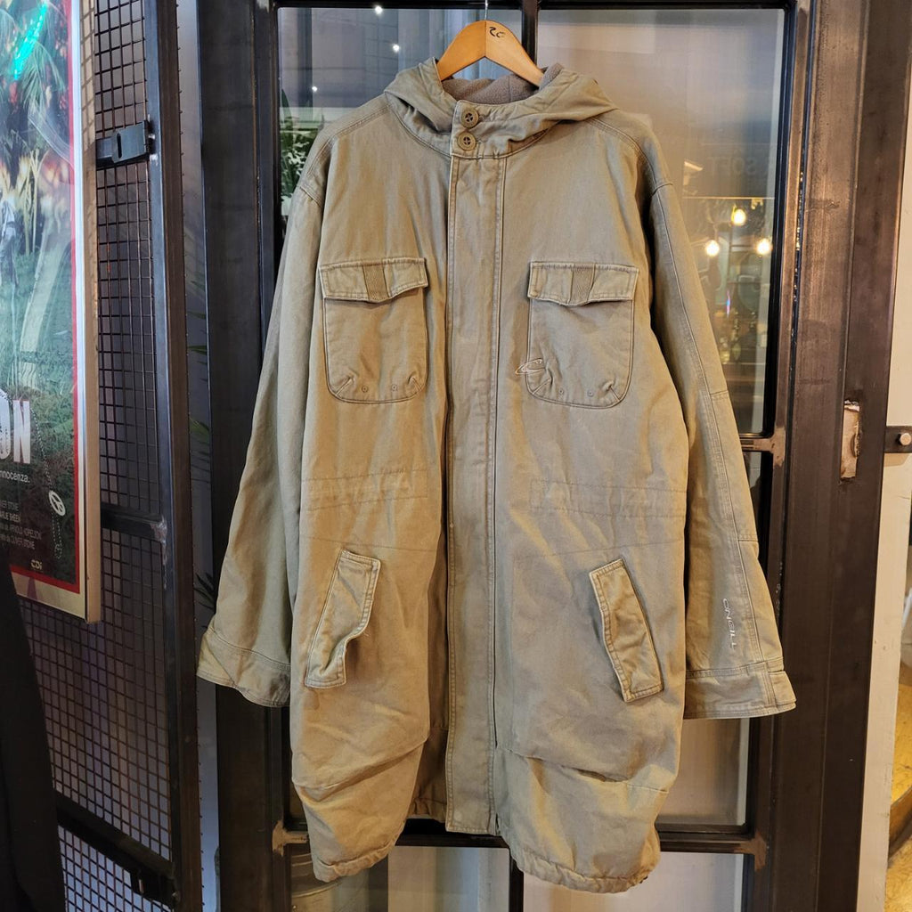 WCJ20 - Vintage Retro O'Neill Essential Paddded Parka Coat 1/4 quarter zip Full zip up Hooded Long Coat Jacket