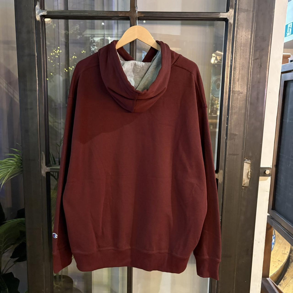 1224A46 - Vintage Retro Essential Champion Burgundy Sweatshirt Hoodie with big spellout embroidered logo #90s #sportswear #essential #champion #y2k