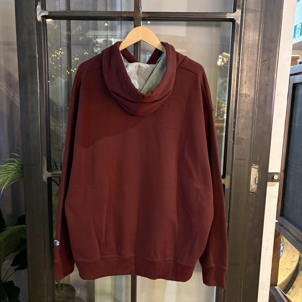 1224A46 - Vintage Retro Essential Champion Burgundy Sweatshirt Hoodie with big spellout embroidered logo #90s #sportswear #essential #champion #y2k