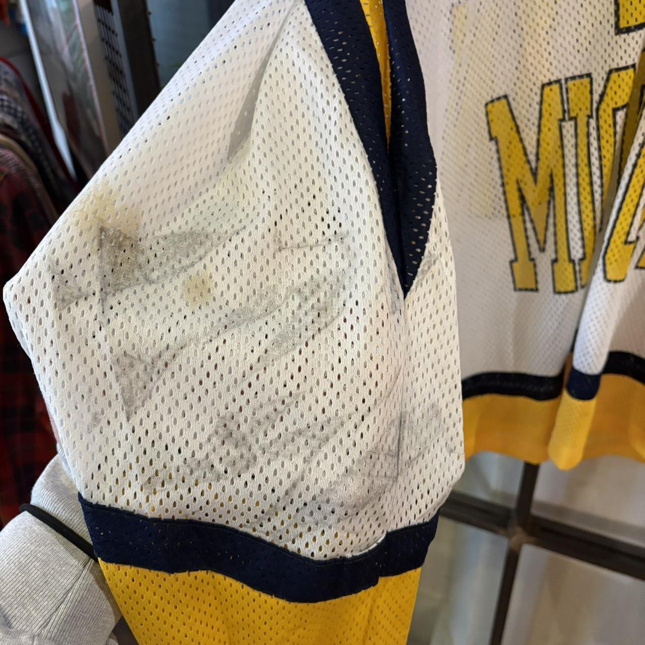 0125B22F - Vintage Retro Essential White and Yellow Michigan Wolverines College Hockey Mesh Jersey Shirt top #blokecore #sportswear #michigan #college #hockey