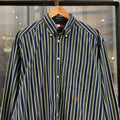 POL704-F - Vintage Ralph Lauren Dark Green and Navy Striped Longsleeve collared button up polo shirt top #Y2K #preppy #chiefkeef #smartcasual #oldmoney