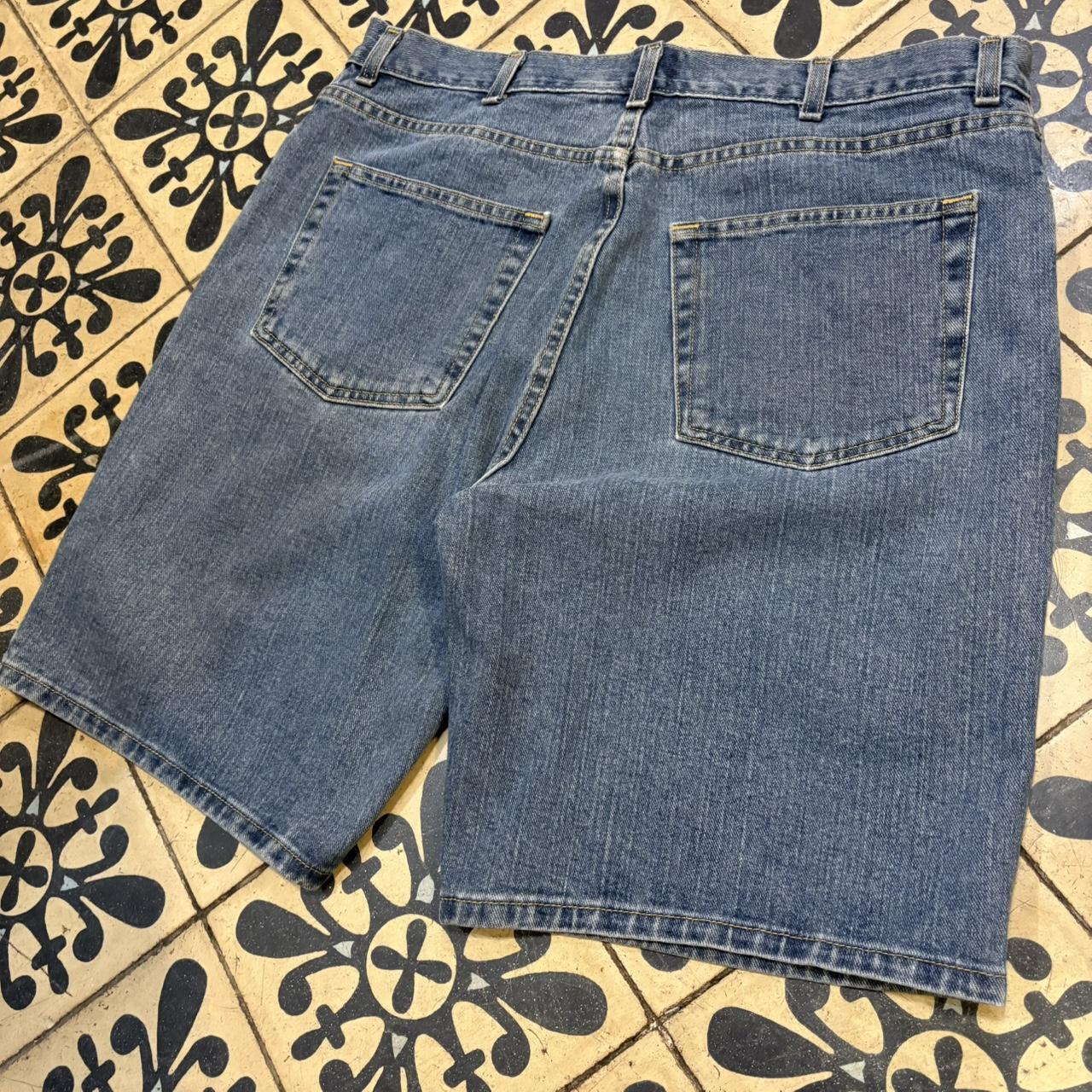 MA0503Z-P - American Vintage Retro Essential St. Johns Bay Blue Wash Denim Shorts Jorts with detailed patch Logo hip hop baggy wide leg 90s 00s y2k grunge streetwear style workwear #hiphop #90s #jorts #skater