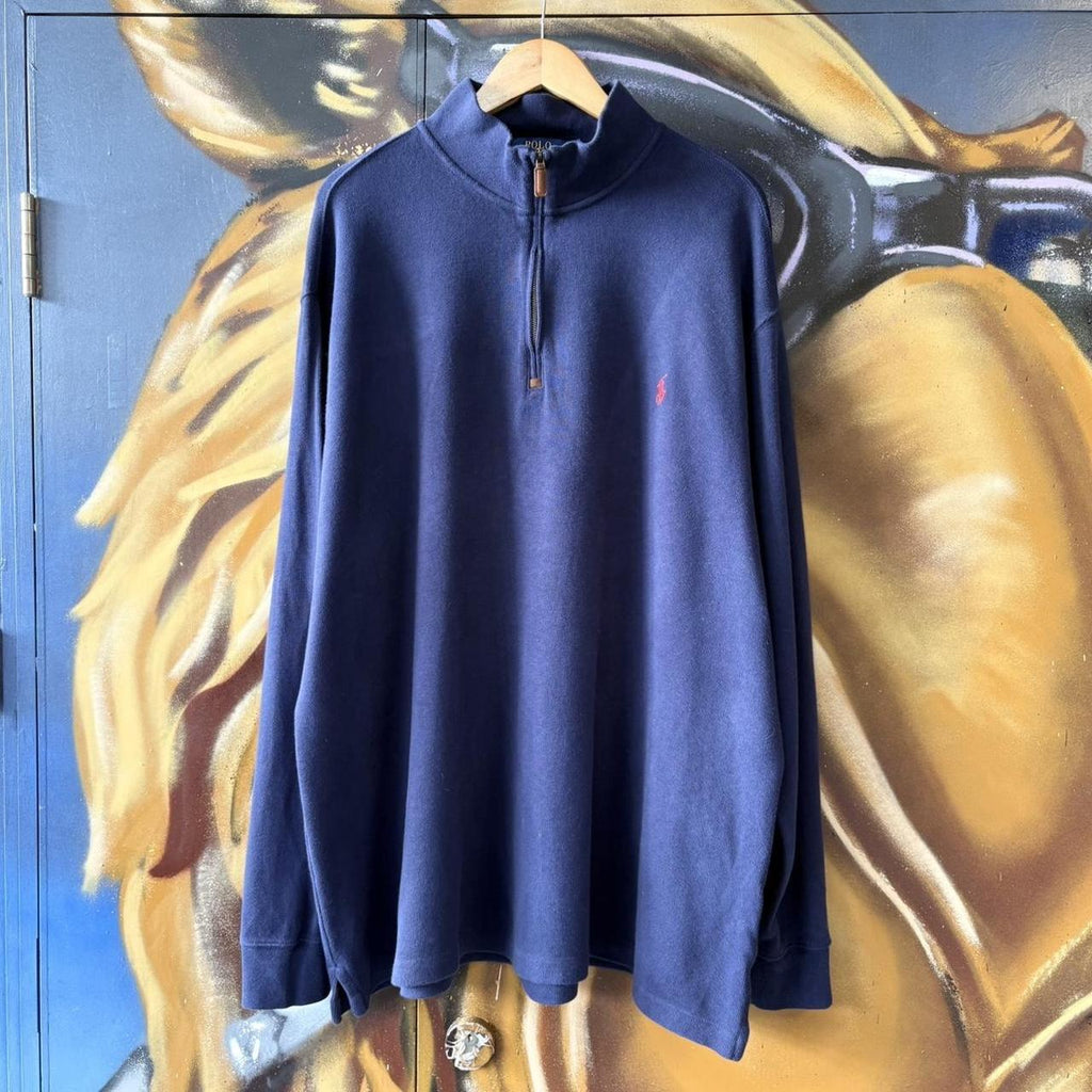 BR1602W-U - Vintage Ralph Lauren Navy Blue 1/4 quarter zip up Sweatshirt jumper fleece top #Y2K #preppy #quarterzip #smartcasual #oldmoney
