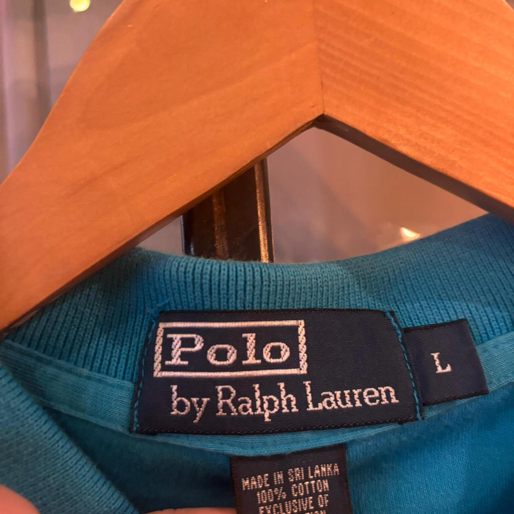 POL471F - Vintage Retro Ralph Lauren Plain Blue Polo Shirt Short Sleeve collared button up top  #Y2K #preppy #chiefkeef #oldmoney #ralphlauren