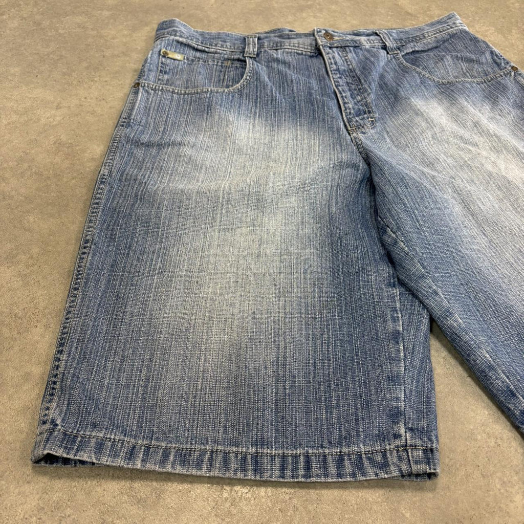 Vintage Blue Wash Southpole Jorts Mens 38” Baggy Wide Leg Skate Surf Denim Jean Shorts Hip Hop Streetwear Y2K