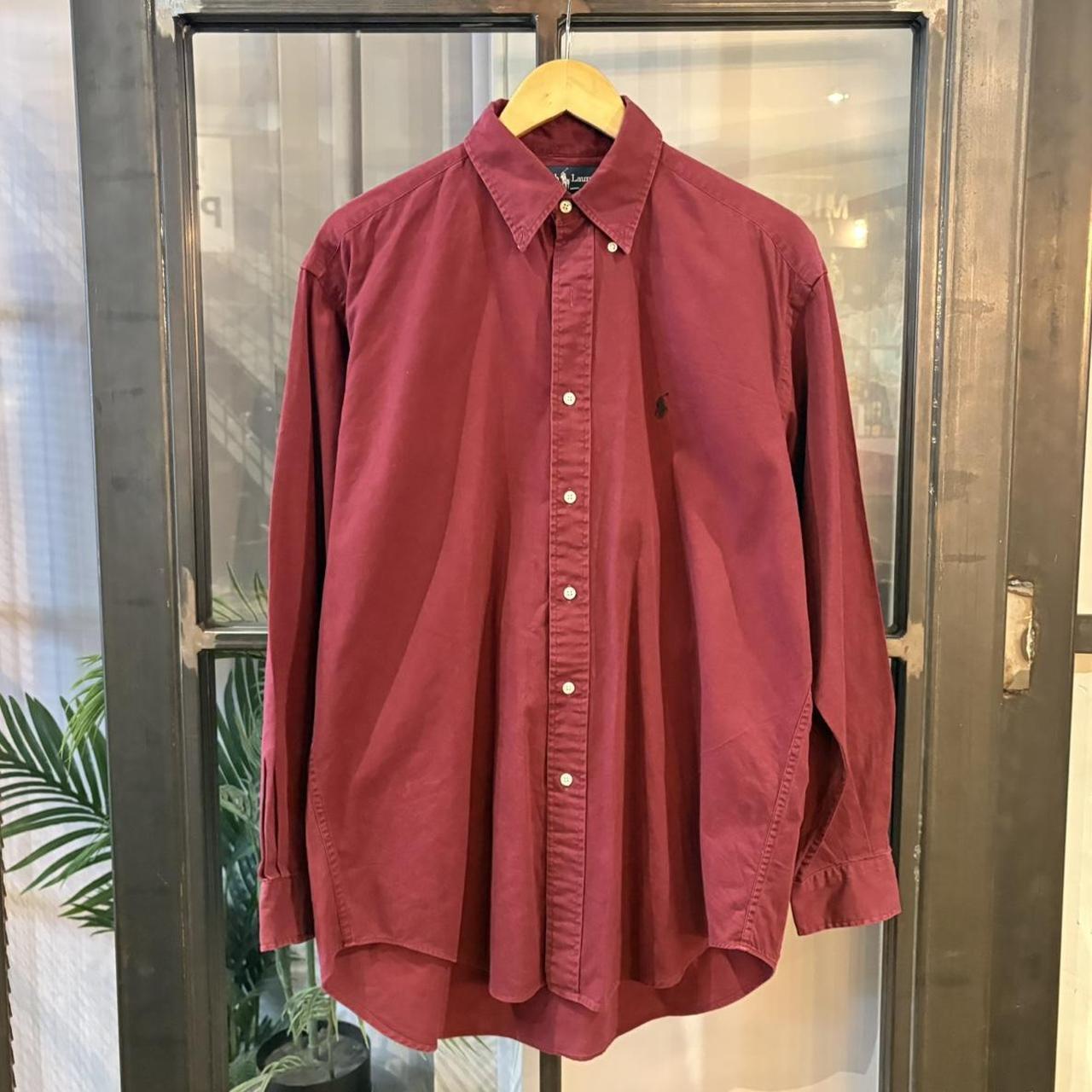 MES1812Z-F - Vintage Ralph Lauren Plain Burgundy Longsleeve collared button up polo shirt top #Y2K #preppy #chiefkeef #smartcasual #oldmoney
