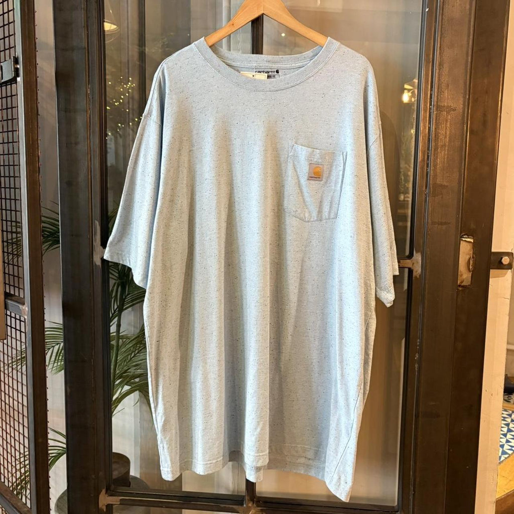 TEE496F - Vintage Retro Essential Light Blue Carhartt Pocket Top Tee T-shirt with embroidered patch logo #skater #workwear  #carhartt #y2k #graphic