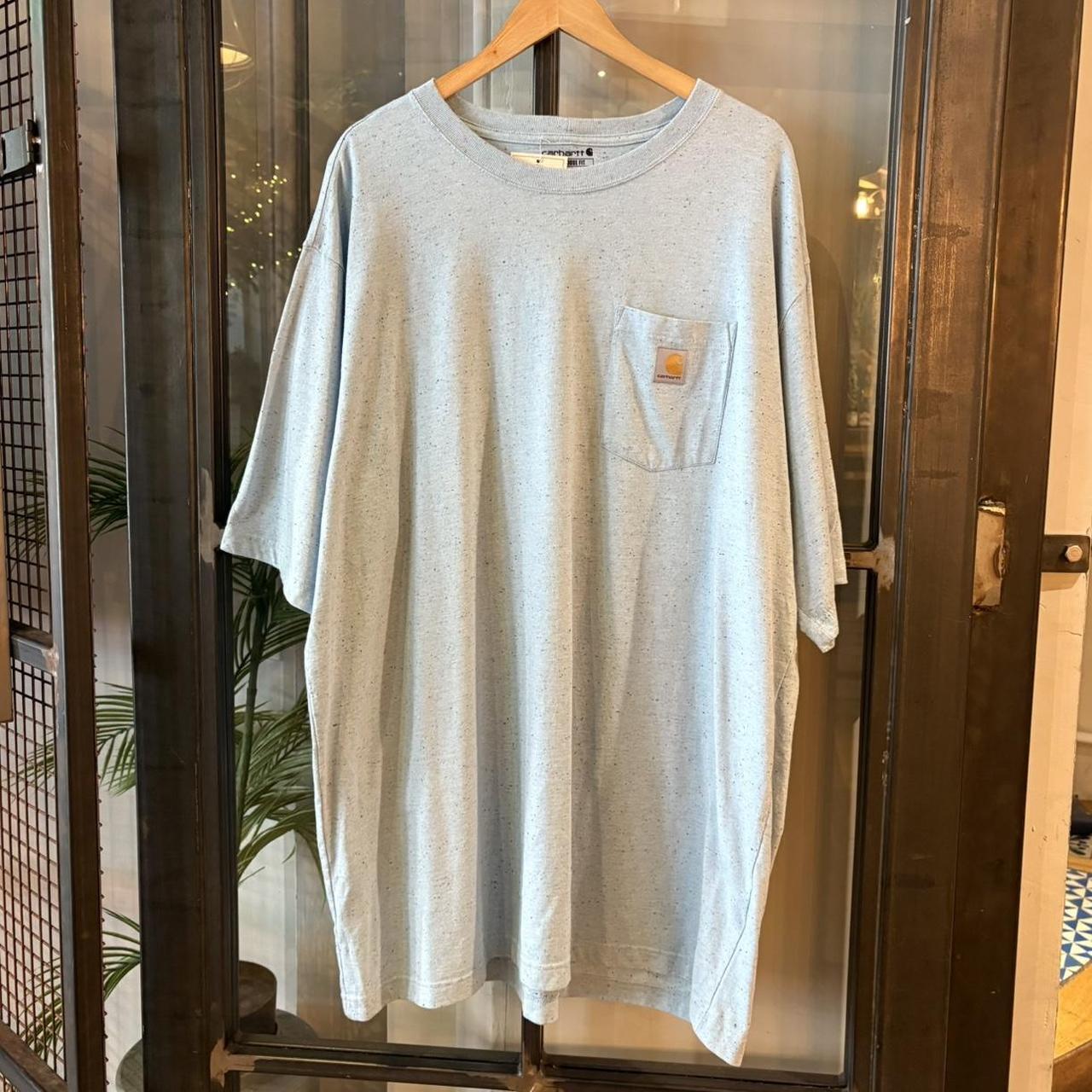 TEE496F - Vintage Retro Essential Light Blue Carhartt Pocket Top Tee T-shirt with embroidered patch logo #skater #workwear  #carhartt #y2k #graphic