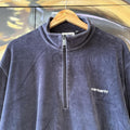 Carhartt WIP Tila Quarter Zip Jumper Blue Mens XL Velour Sweatshirt Surf Skate Top Pullover 90s Y2K