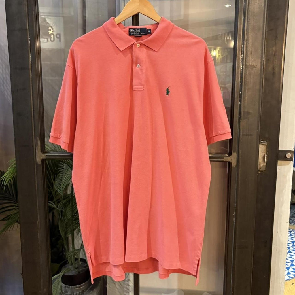 BR1912T-F - Vintage Retro Ralph Lauren Plain Pink Block Polo Shirt Short Sleeve collared button up top  #Y2K #preppy #chiefkeef #oldmoney #ralphlauren