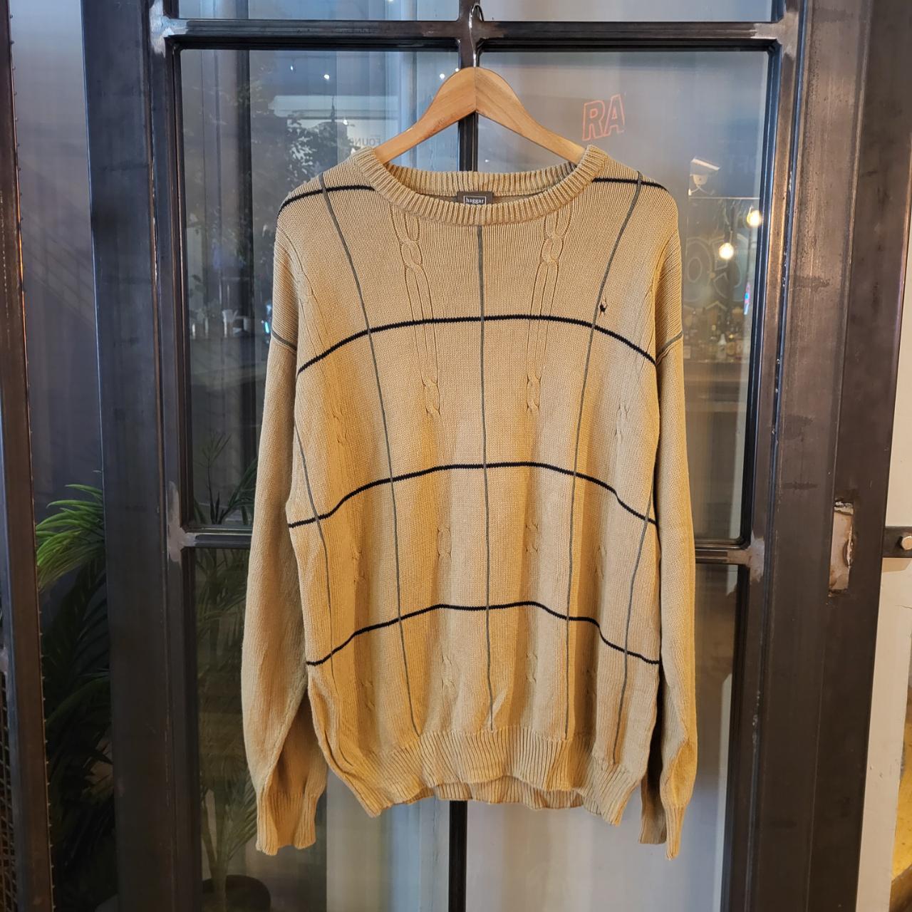 KNT200 - Vintage Retro Essential Mens multicoloured tan beige patterned argyle golf grandpa knitted cosby sweatshirt jumper crewneck true vintage 90s y2k