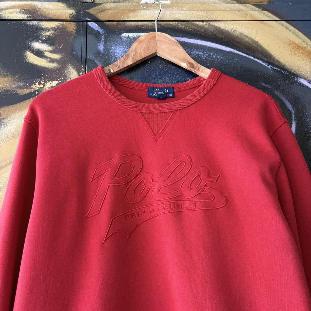 Vintage Polo Ralph Lauren Sweatshirt  Women’s XL Red  Embroidered Spell Out Logo Pullover Jumper Top 90s Y2K 00s