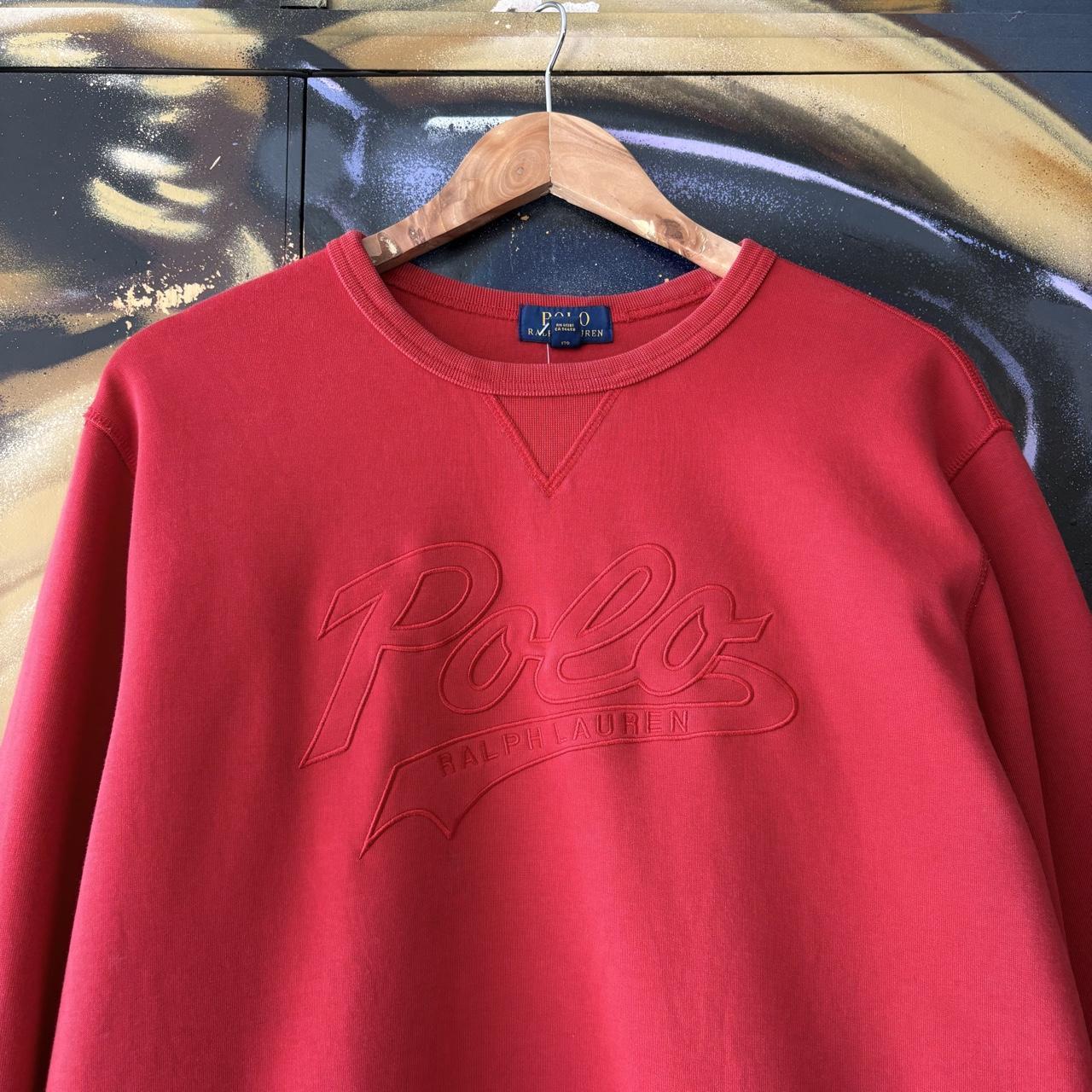 Vintage Polo Ralph Lauren Sweatshirt  Women’s XL Red  Embroidered Spell Out Logo Pullover Jumper Top 90s Y2K 00s