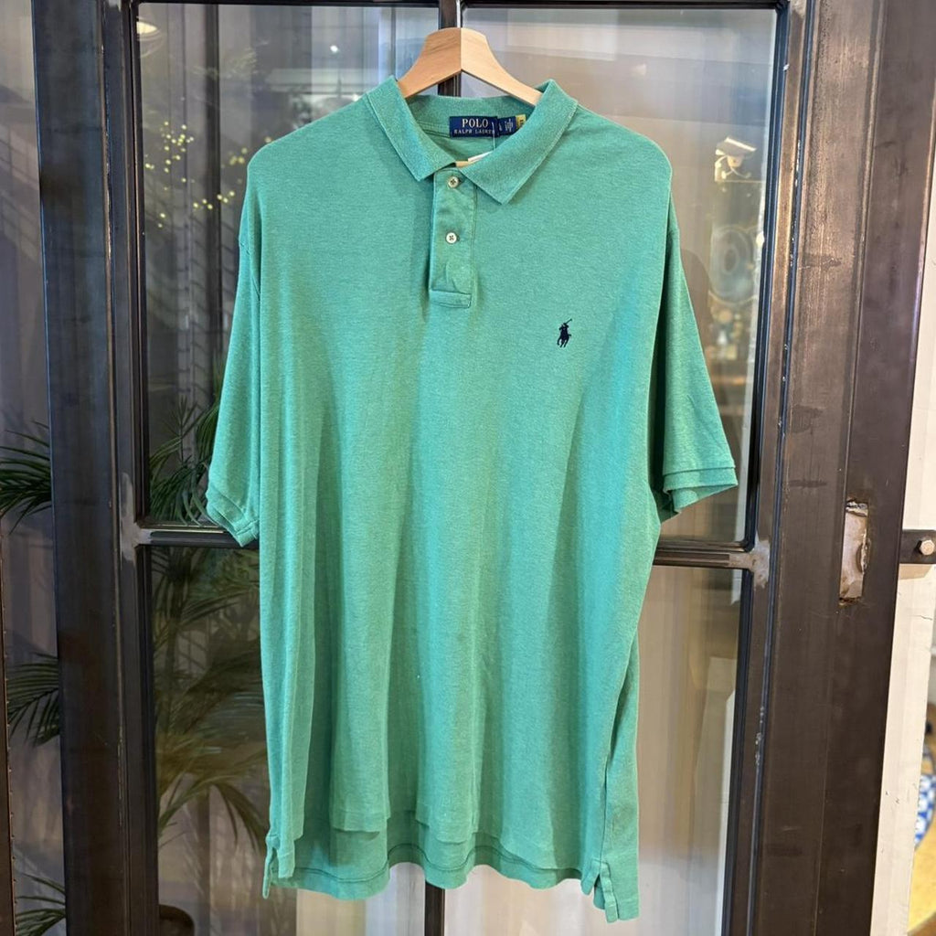 POL424F-P - Vintage Retro Ralph Lauren Green Plain Polo Shirt Short Sleeve collared button up top  #Y2K #preppy #chiefkeef #oldmoney #ralphlauren