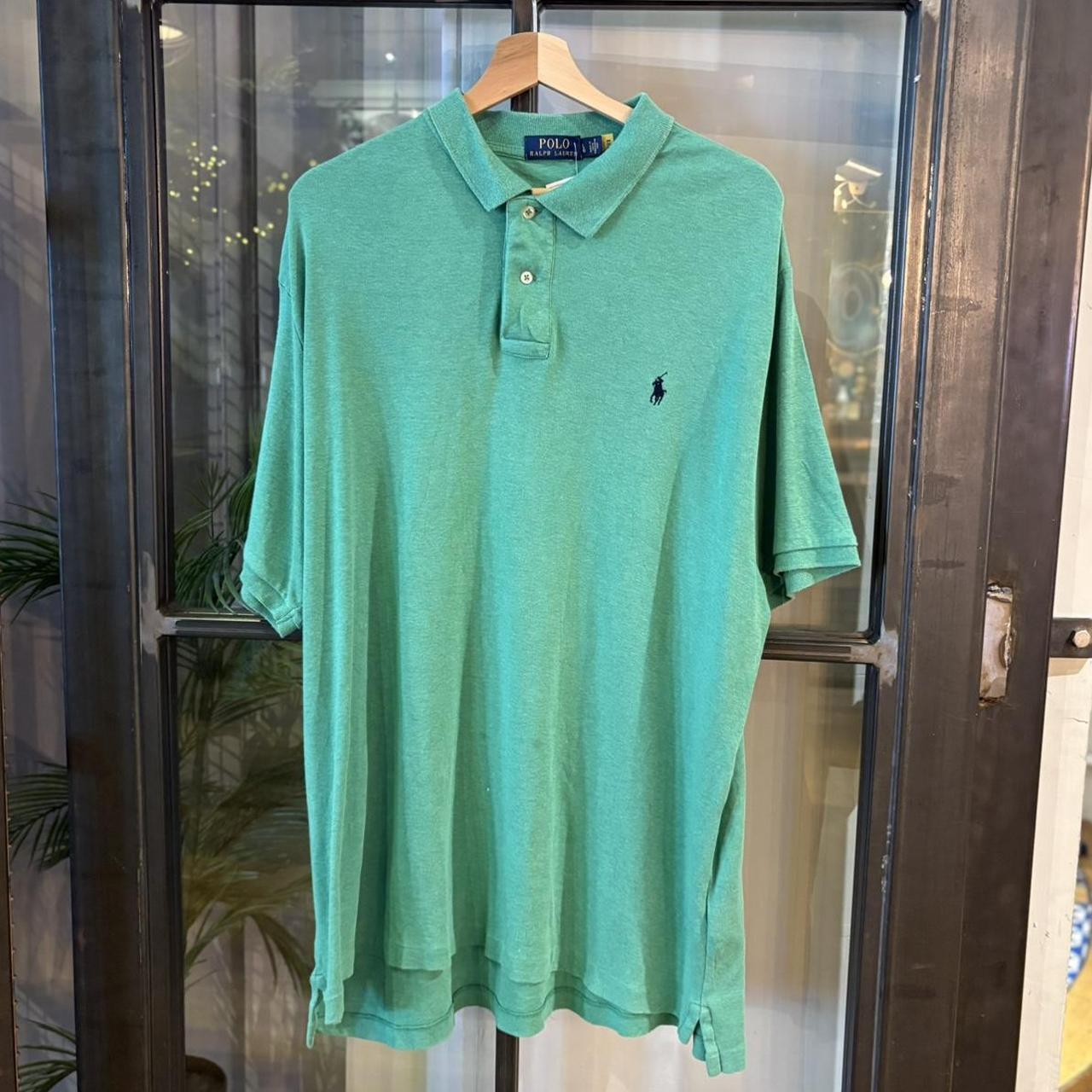 POL424F-P - Vintage Retro Ralph Lauren Green Plain Polo Shirt Short Sleeve collared button up top  #Y2K #preppy #chiefkeef #oldmoney #ralphlauren