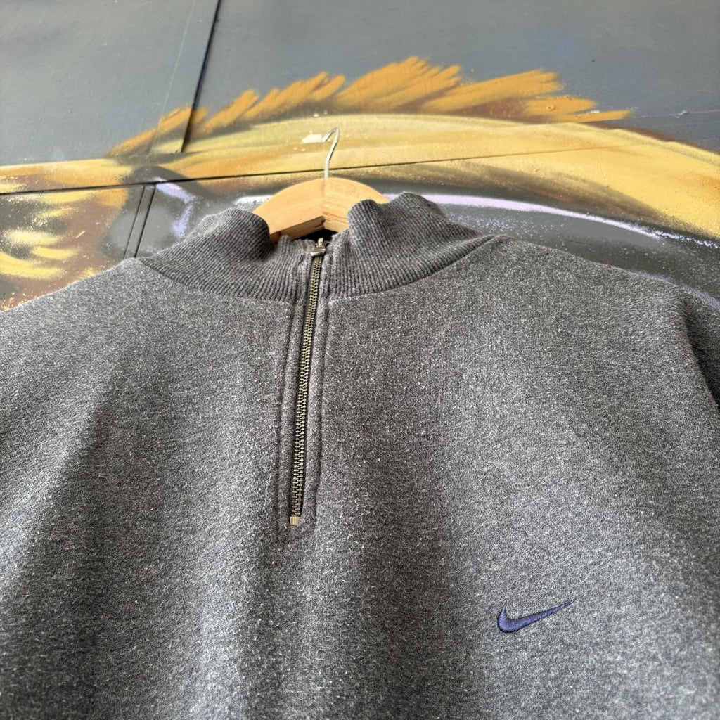 Vintage Nike Sweatshirt Mens Grey 1/4 Zip Solo Swoosh Pullover Jumper Top 90s Y2K 00s