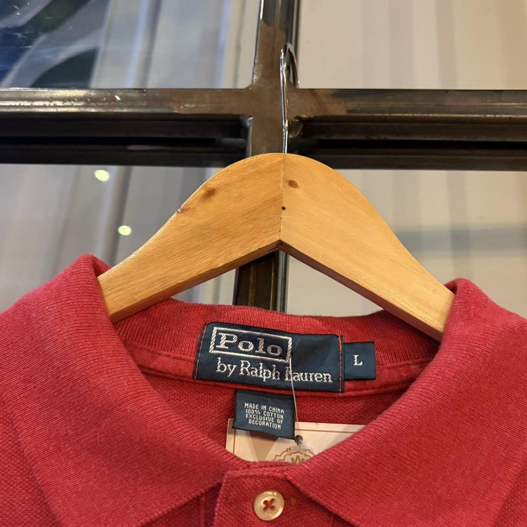 BR1912PI-F - Vintage Retro Ralph Lauren Plain Red Polo Shirt Short Sleeve collared button up top  #Y2K #preppy #chiefkeef #oldmoney #ralphlauren