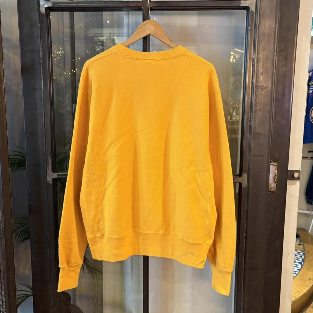 SWT612BR - Vintage Retro Essential Yellow Champion Crewneck Jumper Sweatshirt with vertical felt sciprt logo #90s #sportswear #essential #y2k #champion