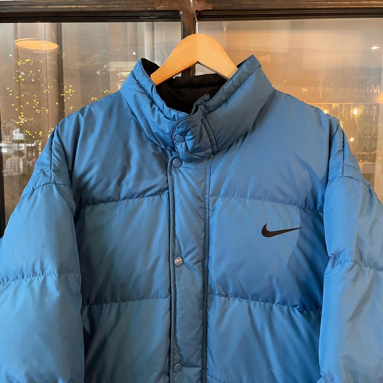 0325F59-U - Vintage Retro Essential Blue Nike down puffer padded jacket coat #gorpcore #outdoors #puffer #swoosh #nike