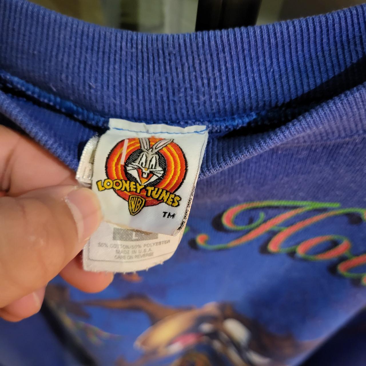 Vintage Retro Essential adult Taz Tasmanian Devil Looney Tunes Happy Holiday Blue sweatshirt with graphic print spellout chest logo 90s y2k style wide boxy fit
