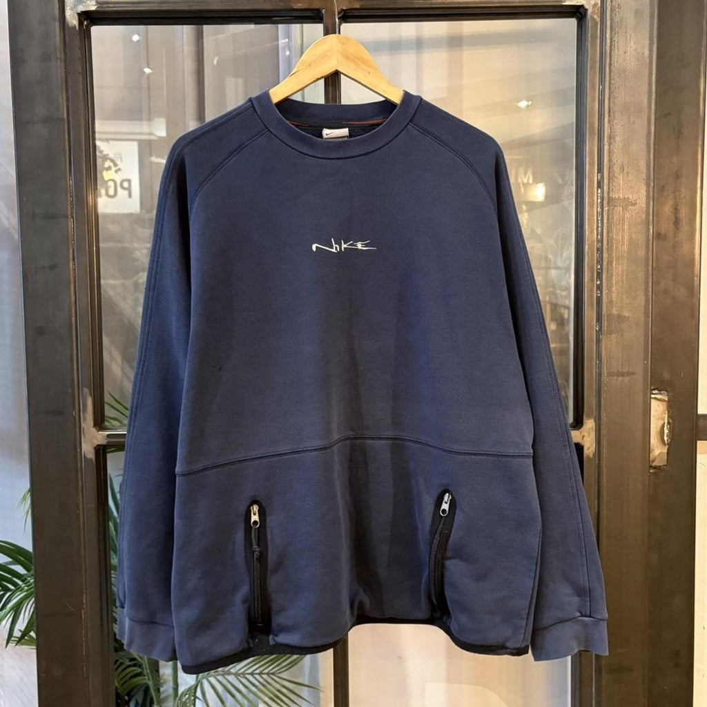 Vintage Nike Sweatshirt Mens Medium Navy Graffiti Spell Out Logo Skate Surf Jumper 90s Y2K 00s