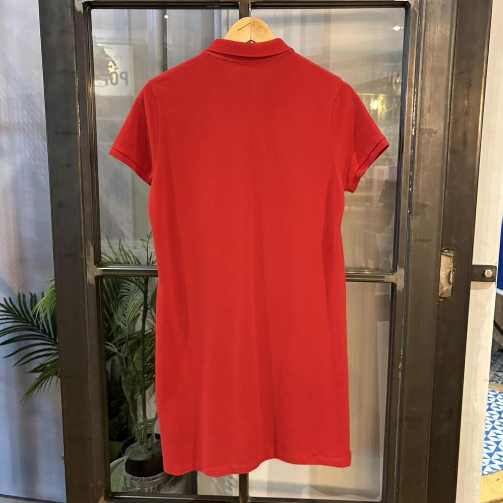 BR1912BR-F - Vintage Retro Red Ralph Lauren The Mesh Mini Dress Polo Shirt Short Sleeve collared button up #Y2K #preppy #minidress #oldmoney #ralphlauren