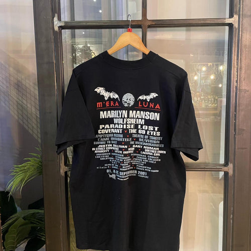 0225I09P - Vintage Retro Essential Black Mera Luna 2001 tour Music Festival Marilyn Mason Graphic Print Top Tee T-shirt #y2k #graphic #marilynmason #festival #music