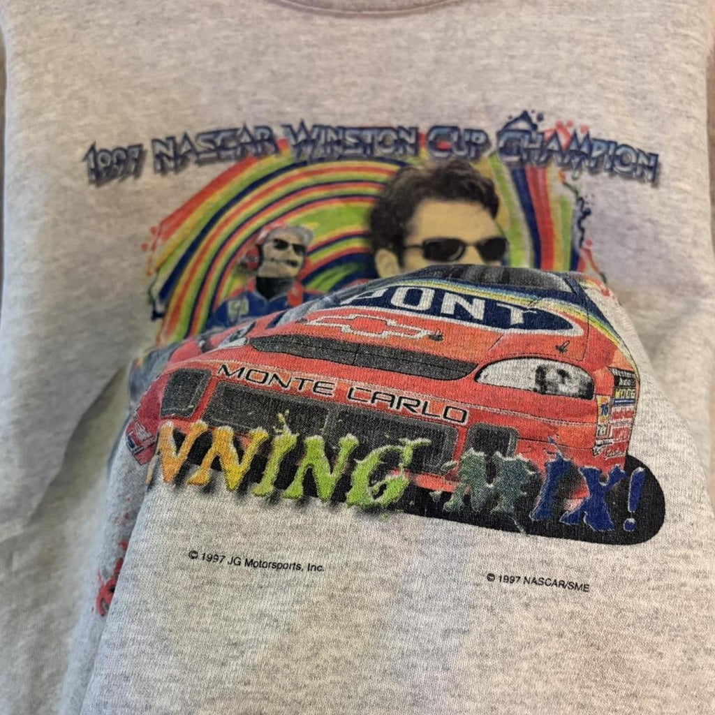 SWT692F - Vintage Retro Essential Grey Nascar 1997 Winston Cup Champion Jeff Gordon Dupont Chevrolet Crewneck Jumper Sweatshirt with print logo #90s #racing #winstoncup #y2k #nascar