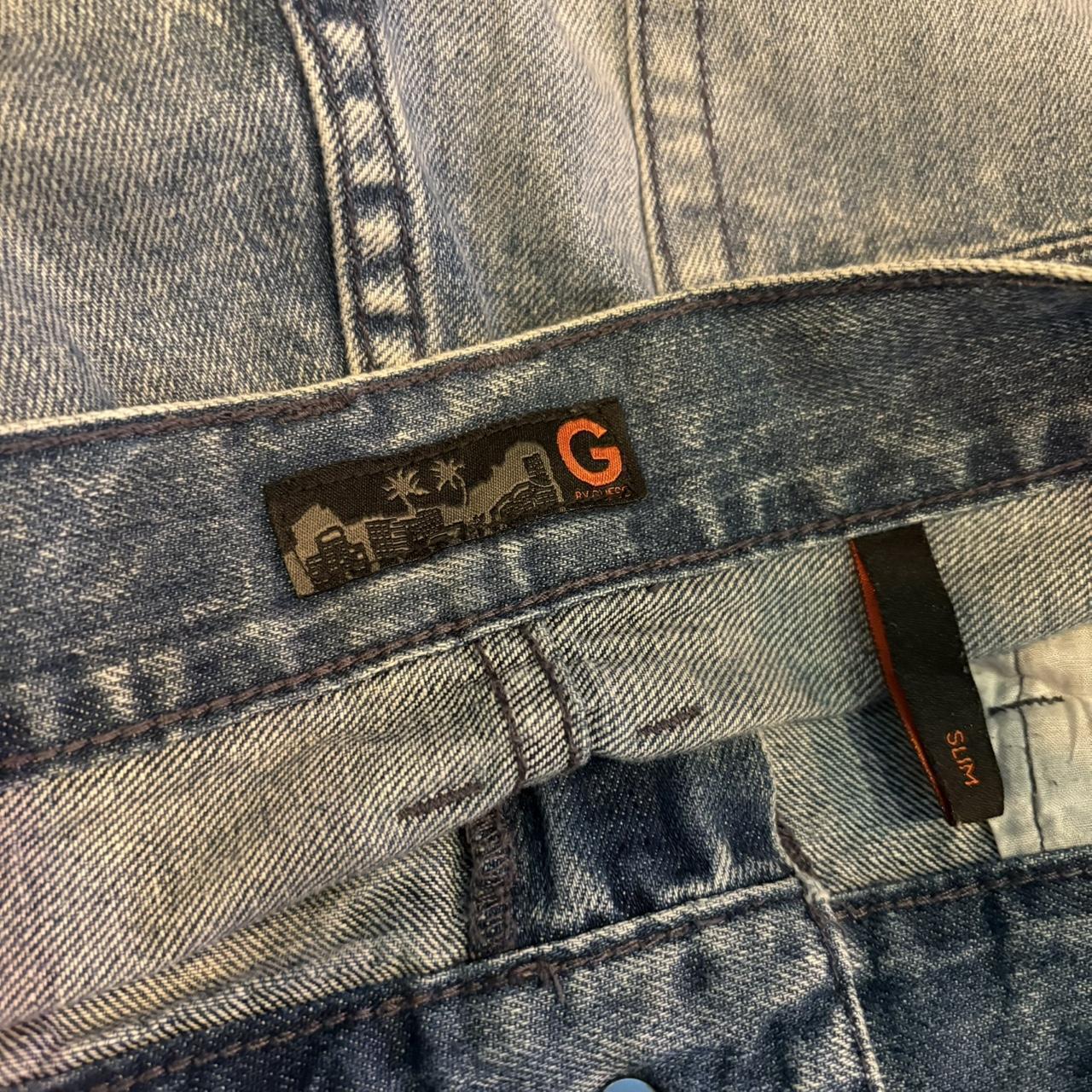 JRT144 - Vintage Retro Essential Guess Blue Wash Ribbed Biker Denim Shorts Jorts with detailed patch Logo #biker #y2k #jorts #skater #guess