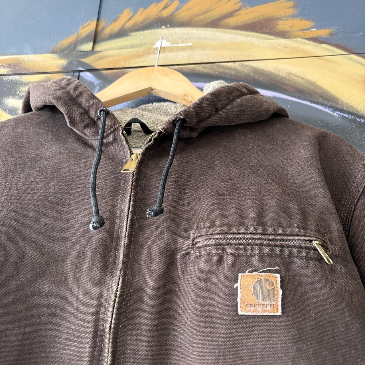 Vintage Carhartt Active Jacket Mens Large J141-DKB Hooded Full Zip Canvas Heavyweight Fleece Lined Coat 90s Y2K