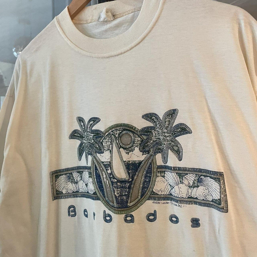 TEE00B - Vintage Retro Essential Barbados Cream Graphic Print Top Tee T-shirt #90s #graphic #top #essential #barbados