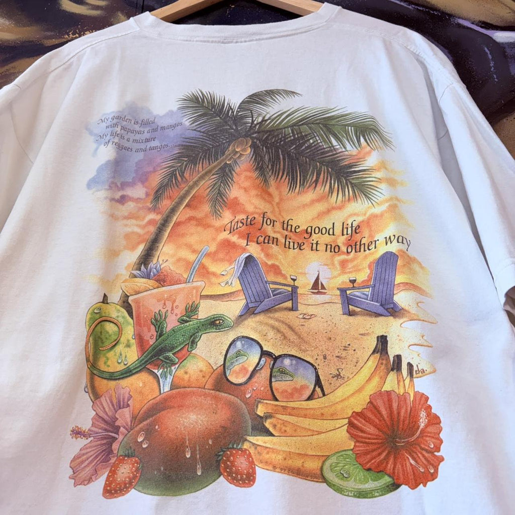 Vintage Beach Graphic T Shirt Mens XXL White Holiday Tourist Promo Print Surf Y2K 90s Tee