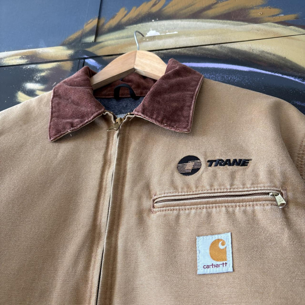 Vintage Carhartt Detroit Jacket Mens Large Full Zip Coduroy Collar Made in USA J001-BRN Workwear Canvas Heavyweight Coat 90s Y2K