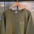 SWT449 - Vintage Retro Essential Khaki Champion Crewneck Jumper Sweatshirt with small spellout embroidered logo #90s #sportswear #essential #champion #y2k