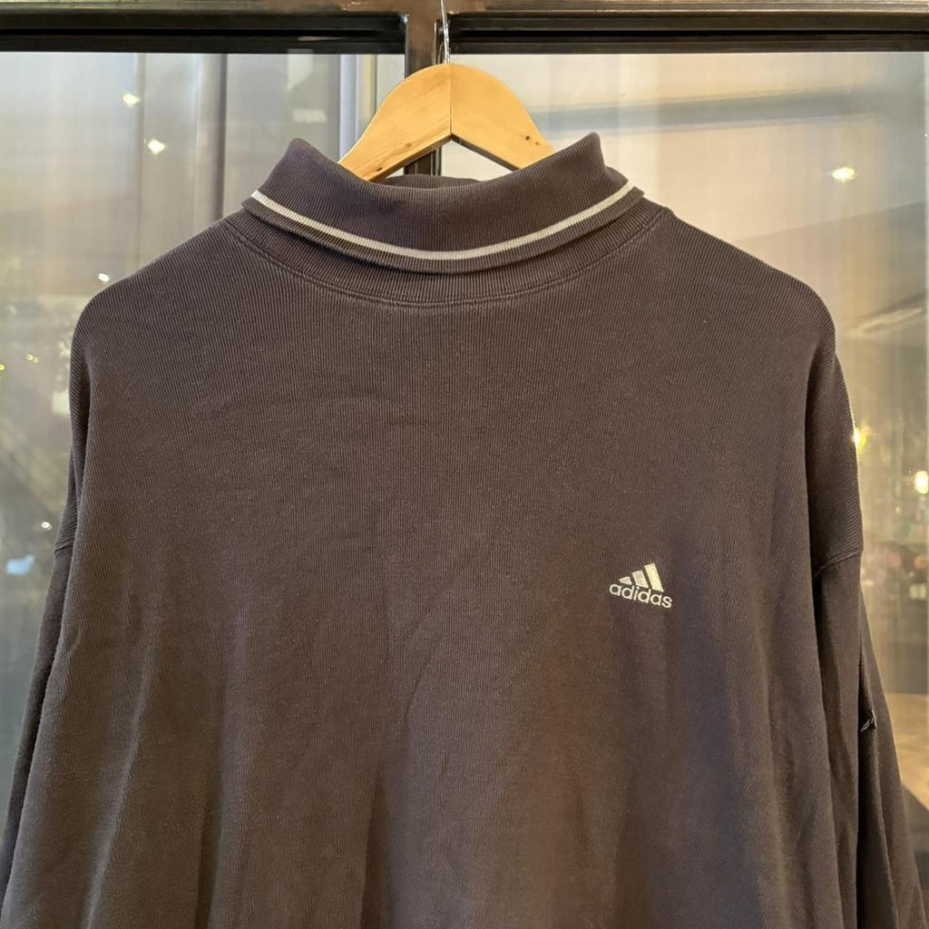 SWT700F - Vintage Retro Essential Grey Adidas Mock / Roll Neck Sweatshirt Hoodie with embroidered logo #90s #sportswear #essential #adidas #y2k