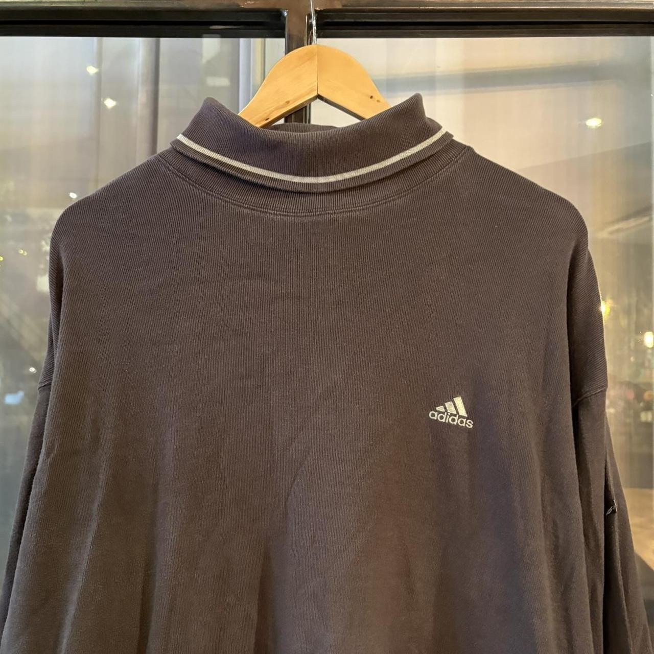 SWT700F - Vintage Retro Essential Grey Adidas Mock / Roll Neck Sweatshirt Hoodie with embroidered logo #90s #sportswear #essential #adidas #y2k