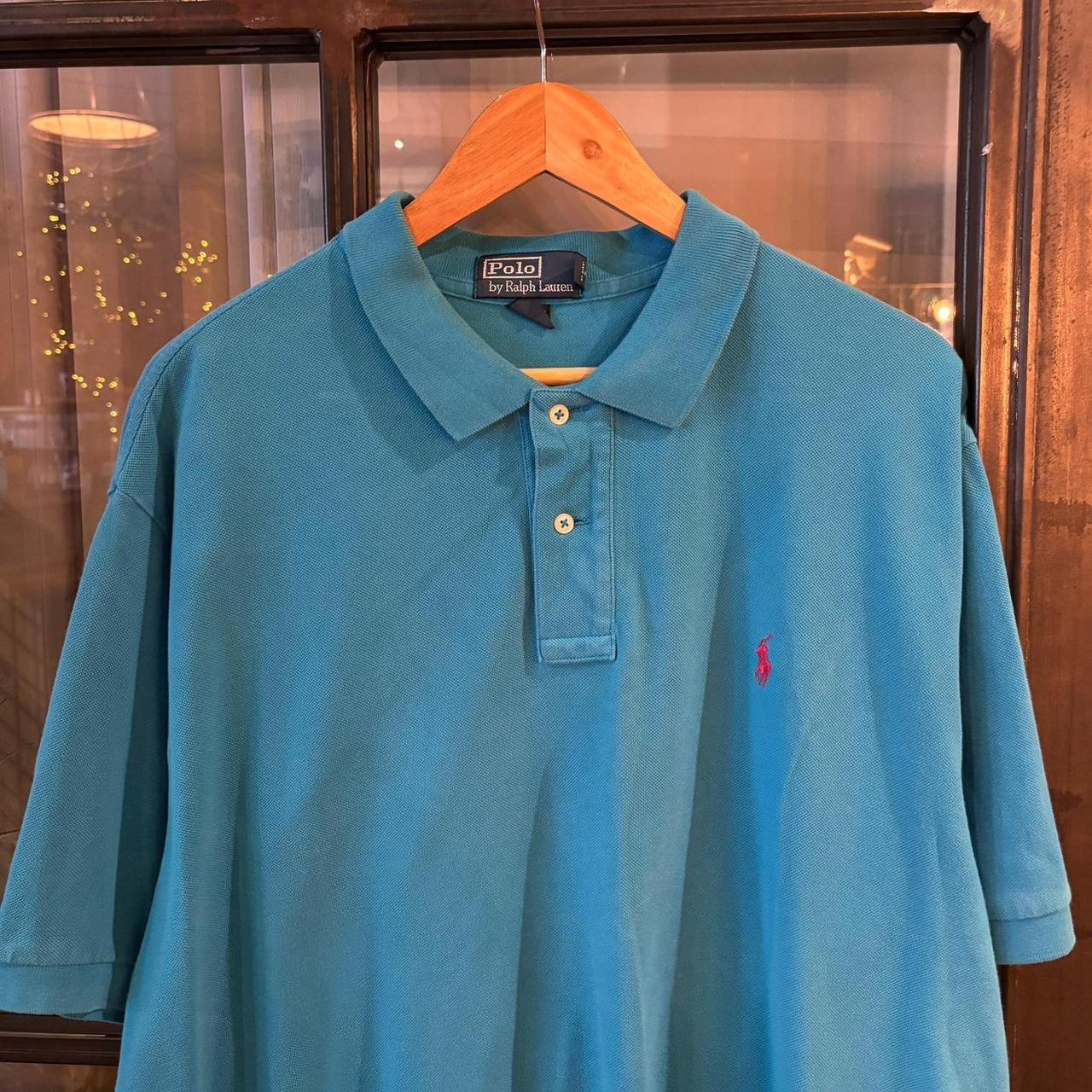 POL488F - Vintage Retro Ralph Lauren Plain Blue Polo Shirt Short Sleeve collared button up top  #Y2K #preppy #chiefkeef #oldmoney #ralphlauren