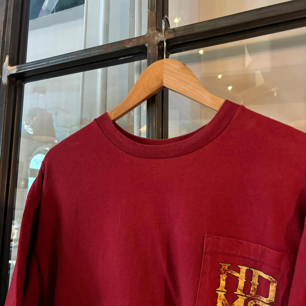 TEE413P - Vintage Retro Essential Burgundy Schaffers Harley Davidson  Graphic Print Pocket Top Tee T-shirt #90s #graphic #harleydavidson #biker