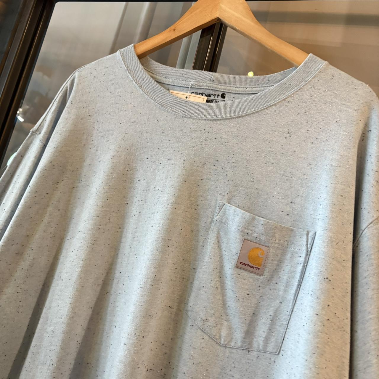 TEE496F - Vintage Retro Essential Light Blue Carhartt Pocket Top Tee T-shirt with embroidered patch logo #skater #workwear  #carhartt #y2k #graphic