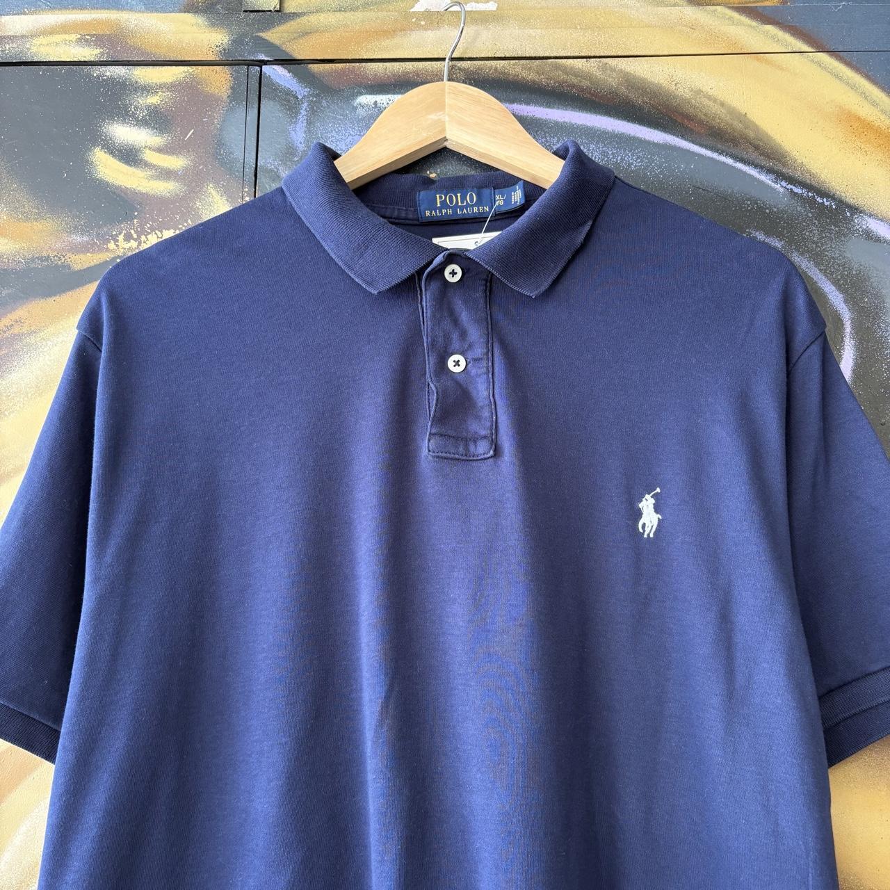 Vintage Ralph Lauren Polo Shirt Mens XL Navy Plain Preppy Pony Logo Collared Button Up Top Y2K 90s