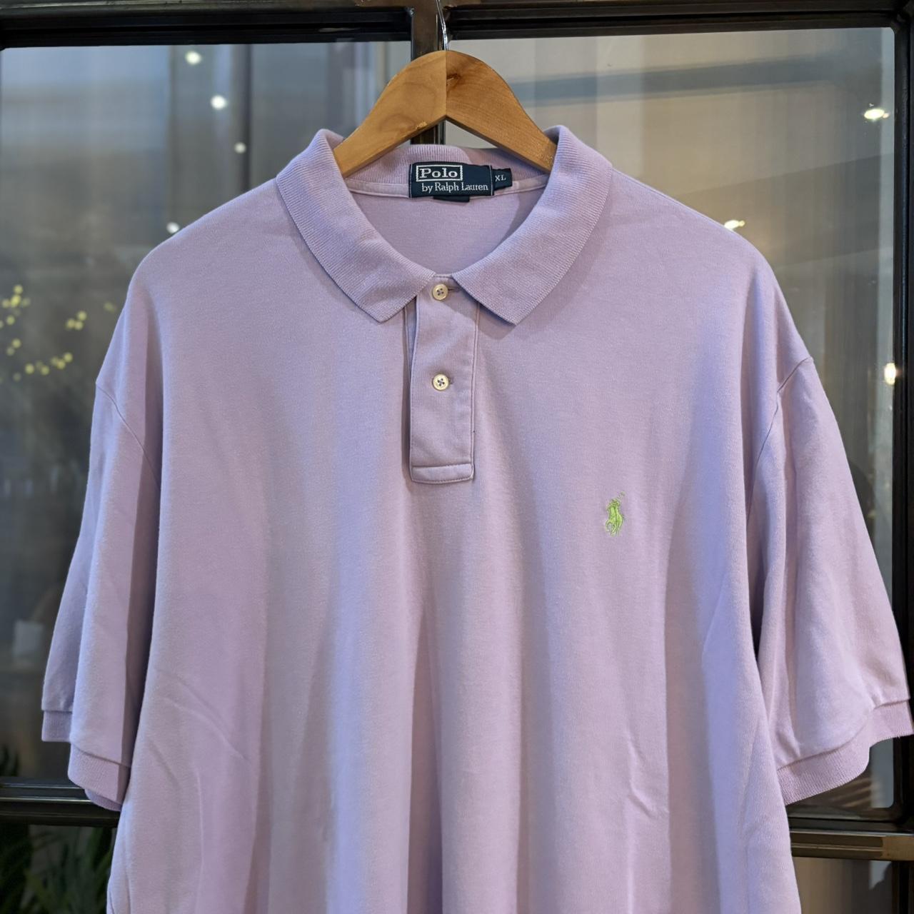POL537F - Vintage Retro Ralph Lauren Plain Lavender Polo Shirt Short Sleeve collared button up top  #Y2K #preppy #chiefkeef #oldmoney #ralphlauren