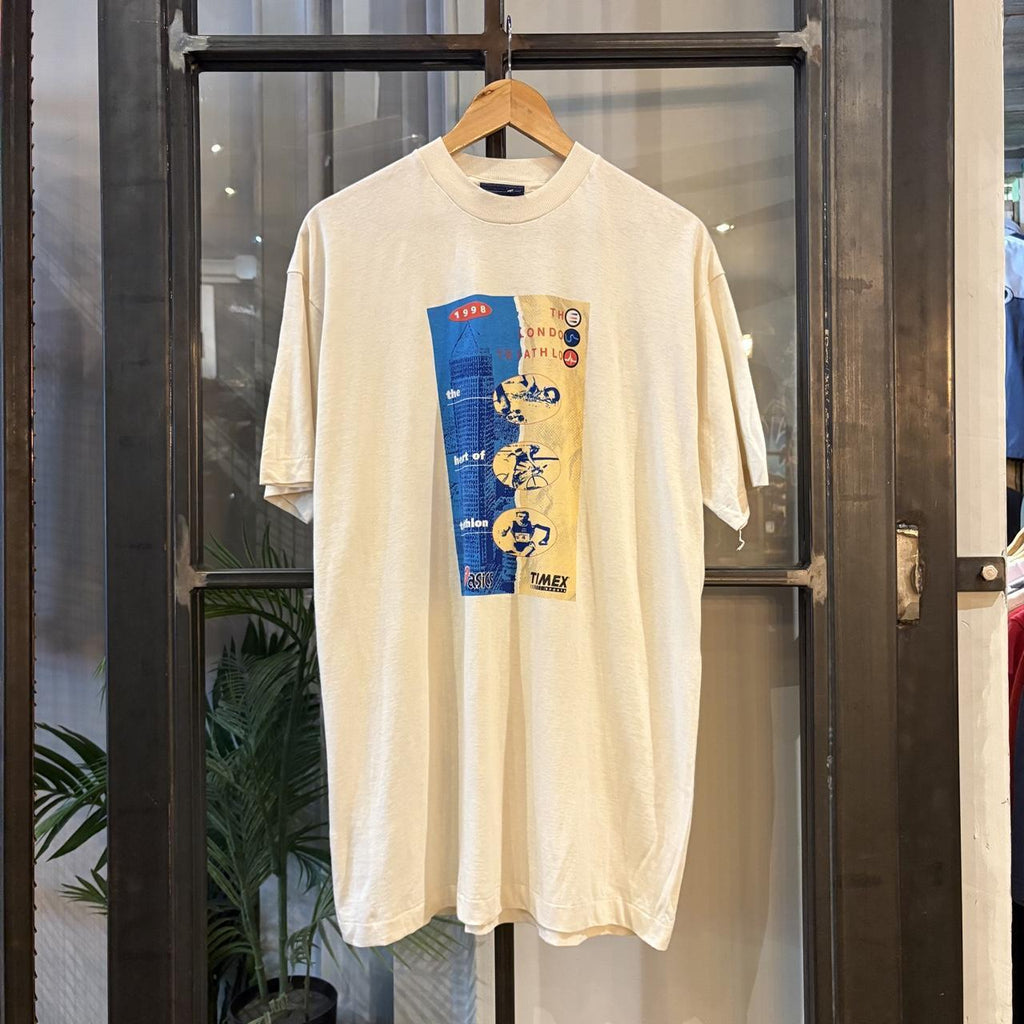 Vintage Asics 1998 London Triathlon T shirt Mens Large White Graphic Print Single Stitch Tee Top 90s