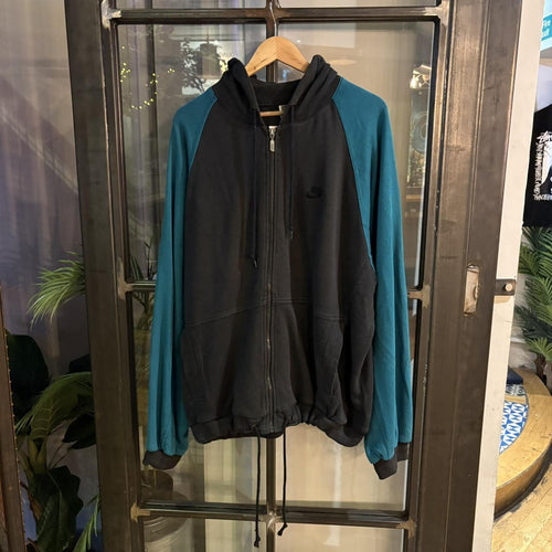 1224A39BR - Vintage Retro Essential Nike 90s X Training  Black Teal Full Zip Up Hoodie Jumper Sweatshirt with big spellout embroidered logo #90s #sportswear #essential #nike #y2k